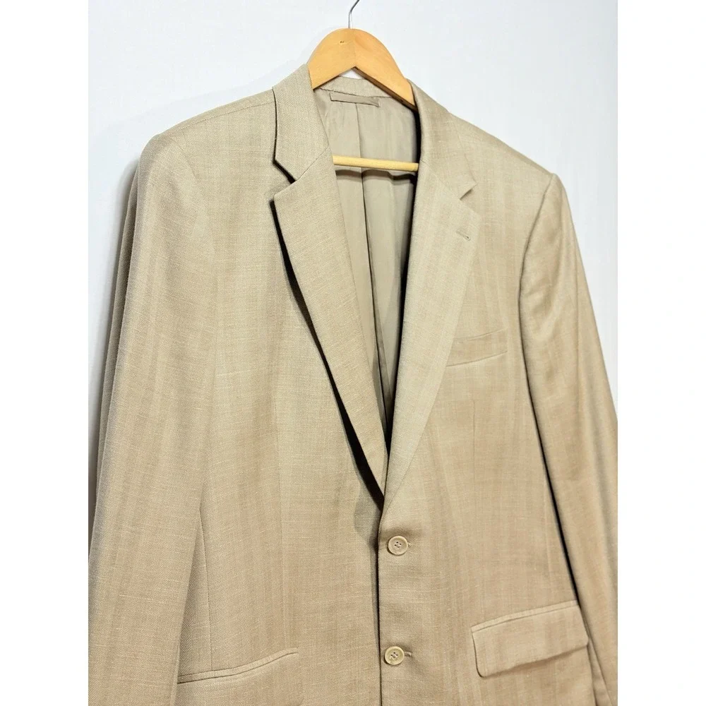 Ash Samtani Hand Tailored 100% Wool 46R Herringbone Blazer Marzoni Fabric Italy